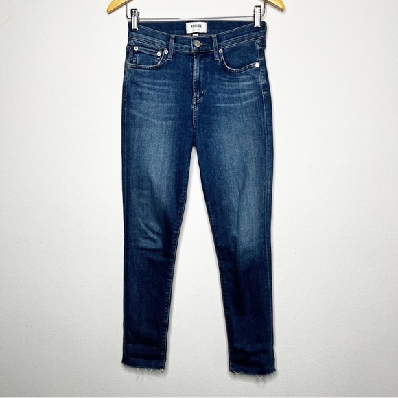 Agolde Sophie Crop Raw Hem Comfort Stretch Skinny Jean Dark Wash A018-3005 Sz 25 - Picture 2 of 10